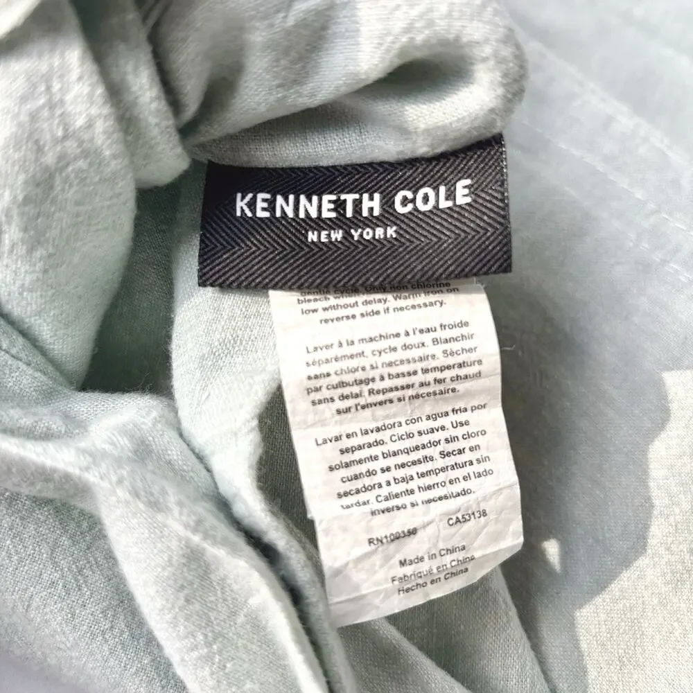 KENNETH COLE Queen Yarn Dyed Mineral Linen Duvet Cover In Sea Glass Coastal